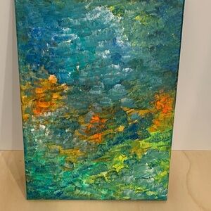 SHASHI Vibrant Blue and Orange Abstract Painting
